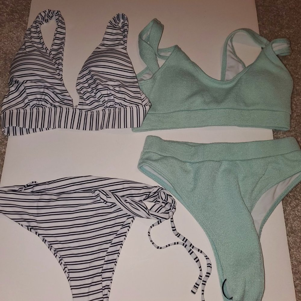 SHEIN BIKINIS ( 2) Striped and Green Size Small